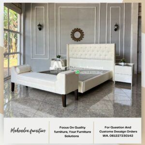 Set Dipan Tempat Tidur Modern Putih Headboard Lembut+2 Nakas - Gambar 4