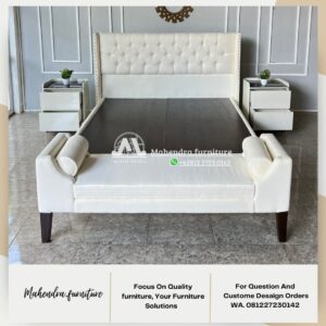 Set Dipan Tempat Tidur Modern Putih Headboard Lembut+2 Nakas - Gambar 6