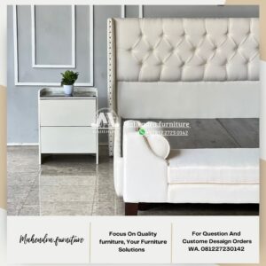 Set Dipan Tempat Tidur Modern Putih Headboard Lembut+2 Nakas - Gambar 9