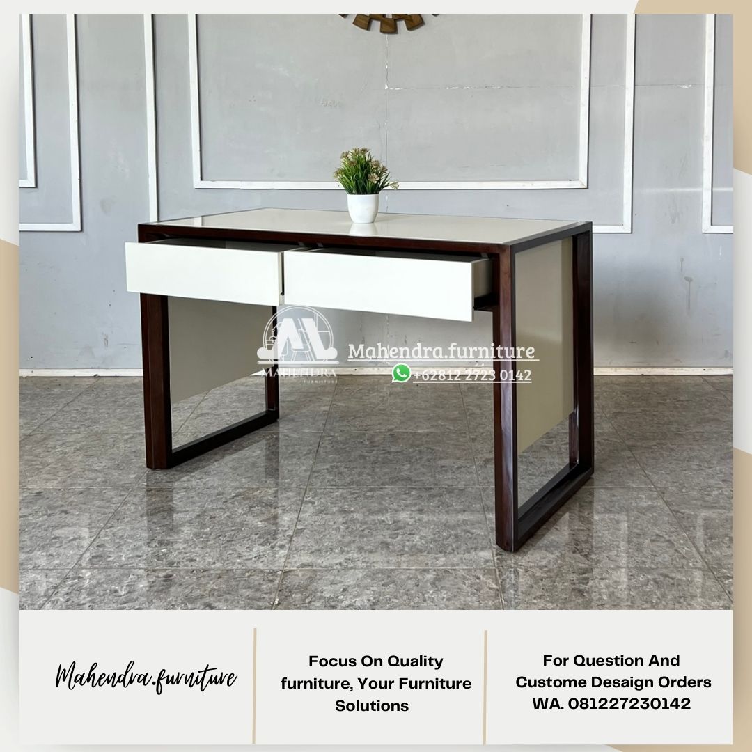 Meja Kerja 2 Laci Minimalis Modern Putih Kantor dan Rumah