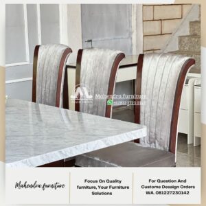 Set Meja Makan Marmer Putih 6 Kursi Jati Minimalis Mewah - Gambar 3