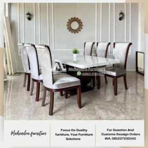 Set Meja Makan Marmer Putih 6 Kursi Jati Minimalis Mewah - Gambar 4