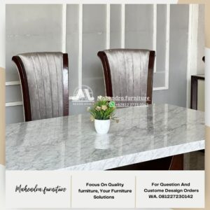 Set Meja Makan Marmer Putih 6 Kursi Jati Minimalis Mewah - Gambar 6