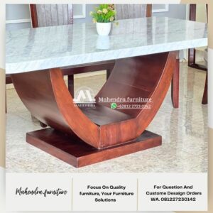 Set Meja Makan Marmer Putih 6 Kursi Jati Minimalis Mewah - Gambar 7