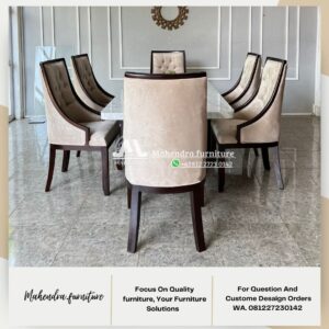 Set Meja Makan Marmer Carrara Italy 6 Kursi Elegan & Mewah - Gambar 6