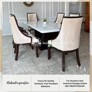 Set Meja Makan Marmer Carrara Italy 6 Kursi Elegan & Mewah - Gambar 7