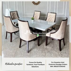 Set Meja Makan Marmer Carrara Italy 6 Kursi Elegan & Mewah - Gambar 3