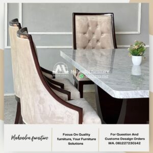 Set Meja Makan Marmer Carrara Italy 6 Kursi Elegan & Mewah - Gambar 8