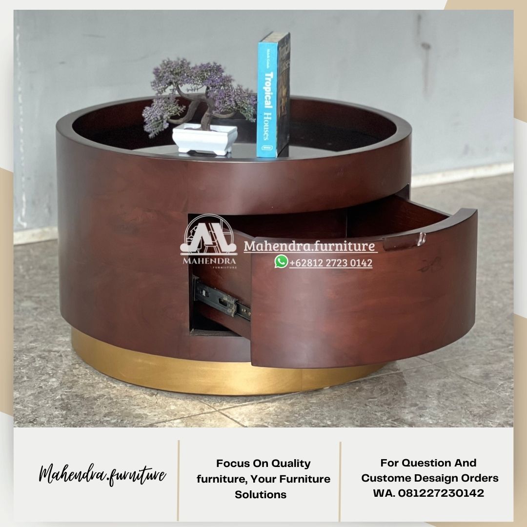 Meja Tamu Minimalis Modern Bundar dengan 1 Laci Besar