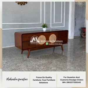 Kabinet Kayu Jati Retro Minimalis dengan Rattan Meja TV Vintage - Gambar 6