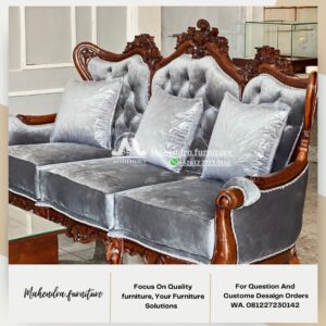 Set Sofa Tamu Kayu Jati Ukiran Klasik Mewah 3-2-1 Seater Jepara - Gambar 3