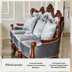 Set Sofa Tamu Kayu Jati Ukiran Klasik Mewah 3-2-1 Seater Jepara - Gambar 4