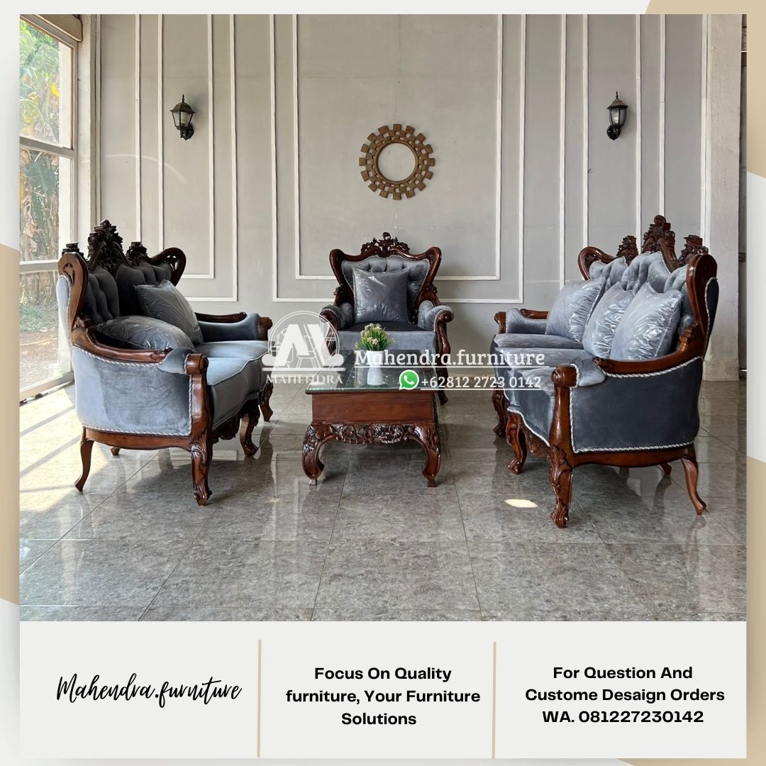 Set Sofa Tamu Kayu Jati Ukiran Klasik Mewah 3-2-1 Seater Jepara