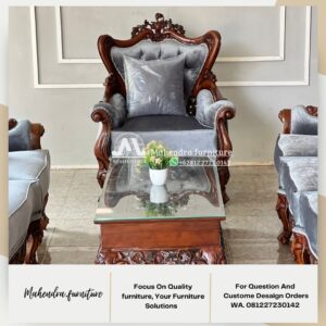 Set Sofa Tamu Kayu Jati Ukiran Klasik Mewah 3-2-1 Seater Jepara - Gambar 7