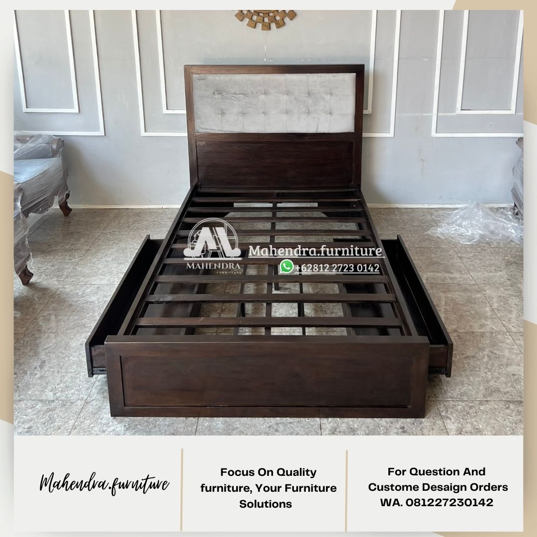 Tempat Tidur Kayu Jati Laci Minimalis Ranjang Ukuran Single Jepara