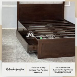 Tempat Tidur Kayu Jati Laci Minimalis Ranjang Ukuran Single Jepara - Gambar 4