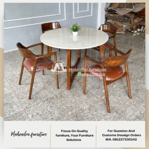 Set meja makan marmer bulat 4 kursi jati - Gambar 4