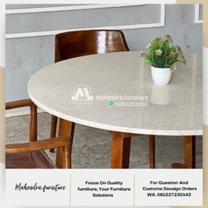 Set meja makan marmer bulat 4 kursi jati - Gambar 6