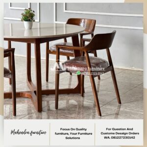 Set meja makan marmer bulat 4 kursi jati - Gambar 7