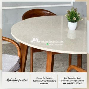 Se5t meja makan marmer bundar dengan 4 kursi jati sandaran rotan - Gambar 7