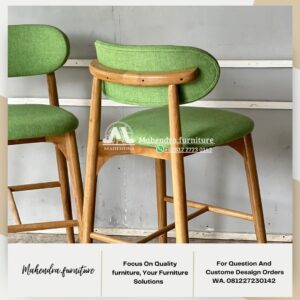 Kursi bar jati tinggi modern scandinavian - Gambar 5