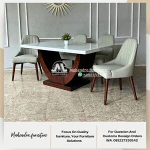 Set Meja Makan Marmer Putih 4 Kursi Minimalis Modern Jakarta - Gambar 3