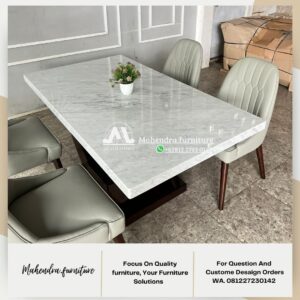 Set Meja Makan Marmer Putih 4 Kursi Minimalis Modern Jakarta - Gambar 7