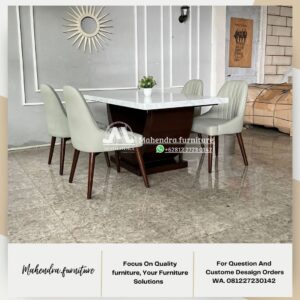 Set Meja Makan Marmer Putih 4 Kursi Minimalis Modern Jakarta - Gambar 5