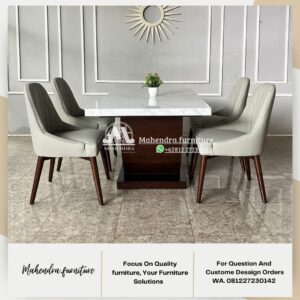 Set Meja Makan Marmer Putih 4 Kursi Minimalis Modern Jakarta