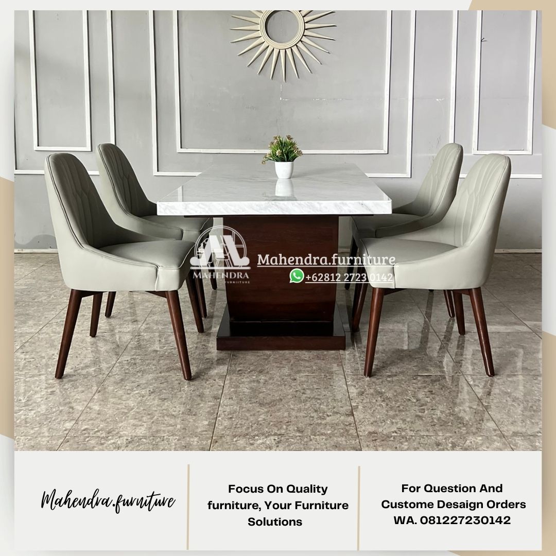 Set Meja Makan Marmer Putih 4 Kursi Minimalis Modern Jakarta
