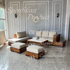 Set Sofa Minimalis Kayu Jati L Modern & Puff Sofa Tamu Premium - Gambar 2