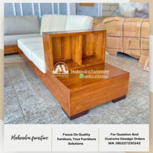 Set Sofa Minimalis Kayu Jati L Modern & Puff Sofa Tamu Premium - Gambar 3