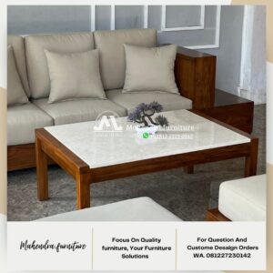 Set Sofa Minimalis Kayu Jati L Modern & Puff Sofa Tamu Premium - Gambar 4