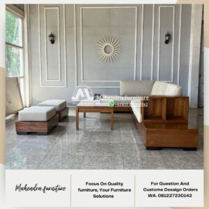 Set Sofa Minimalis Kayu Jati L Modern & Puff Sofa Tamu Premium - Gambar 6