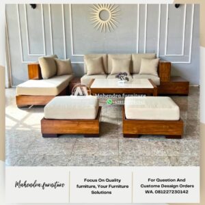 Set Sofa Minimalis Kayu Jati L Modern & Puff Sofa Tamu Premium - Gambar 7