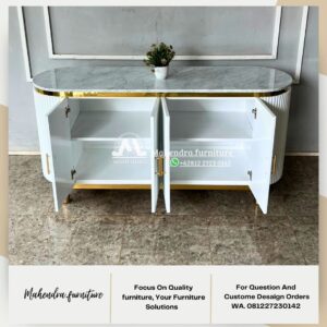 Meja Konsol Modern Mewah Putih+Gold Marmer Carrara Mewah - Gambar 3