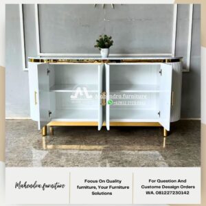 Meja Konsol Modern Mewah Putih+Gold Marmer Carrara Mewah - Gambar 4
