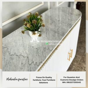 Meja Konsol Modern Mewah Putih+Gold Marmer Carrara Mewah - Gambar 5
