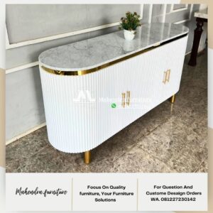 Meja Konsol Modern Mewah Putih+Gold Marmer Carrara Mewah - Gambar 6