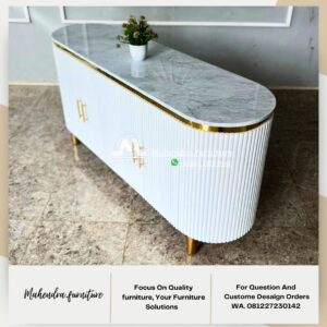 Meja Konsol Modern Mewah Putih+Gold Marmer Carrara Mewah - Gambar 7