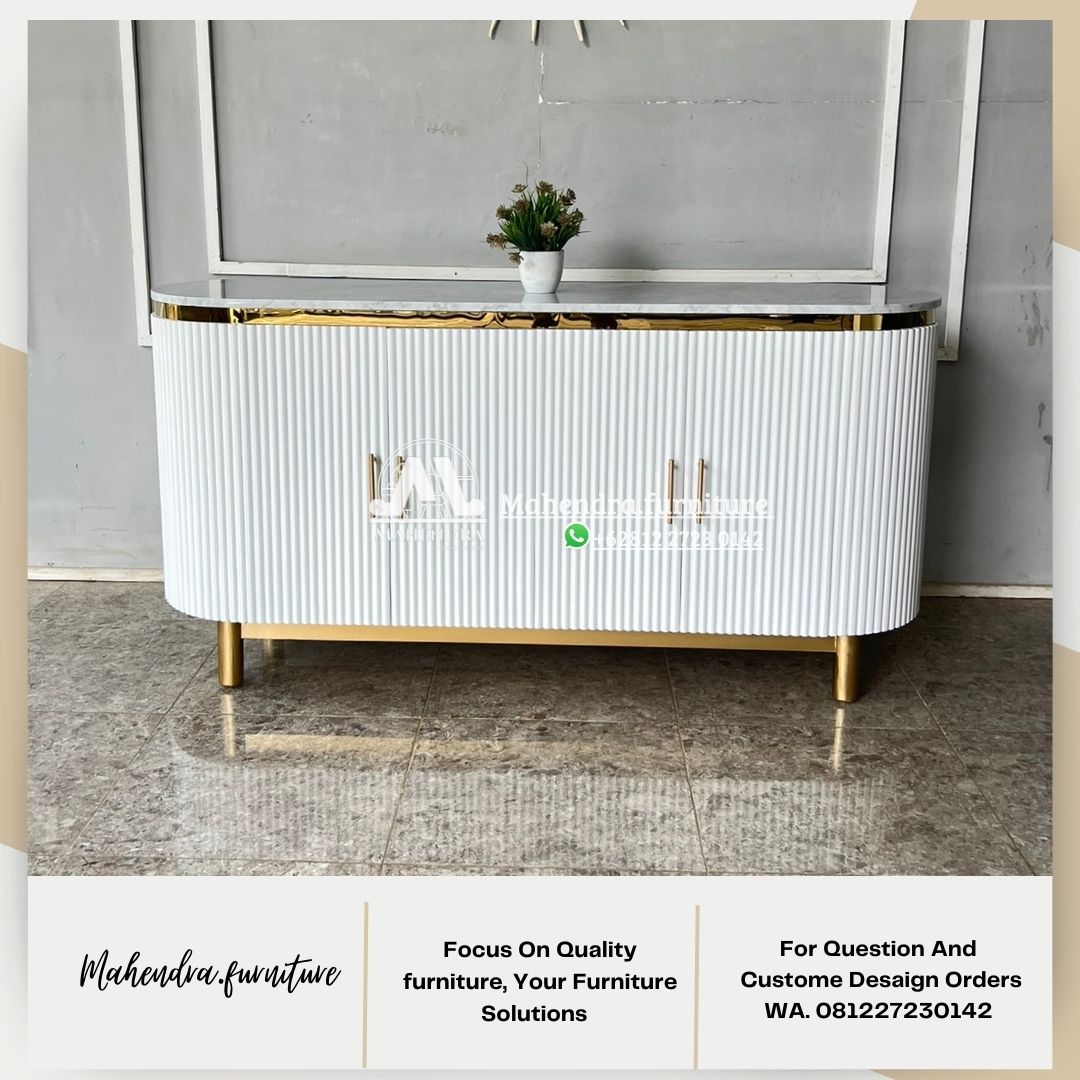 Meja Konsol Modern Mewah Putih+Gold Marmer Carrara Mewah