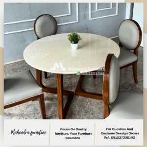 Set Meja Makan Bulat Kayu Jati 4 Kursi Meja Makan Elegan - Gambar 3