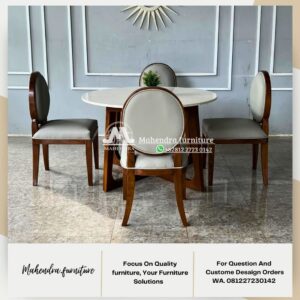 Set Meja Makan Bulat Kayu Jati 4 Kursi Meja Makan Elegan - Gambar 4