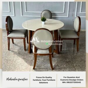 Set Meja Makan Bulat Kayu Jati 4 Kursi Meja Makan Elegan - Gambar 5