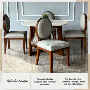 Set Meja Makan Bulat Kayu Jati 4 Kursi Meja Makan Elegan