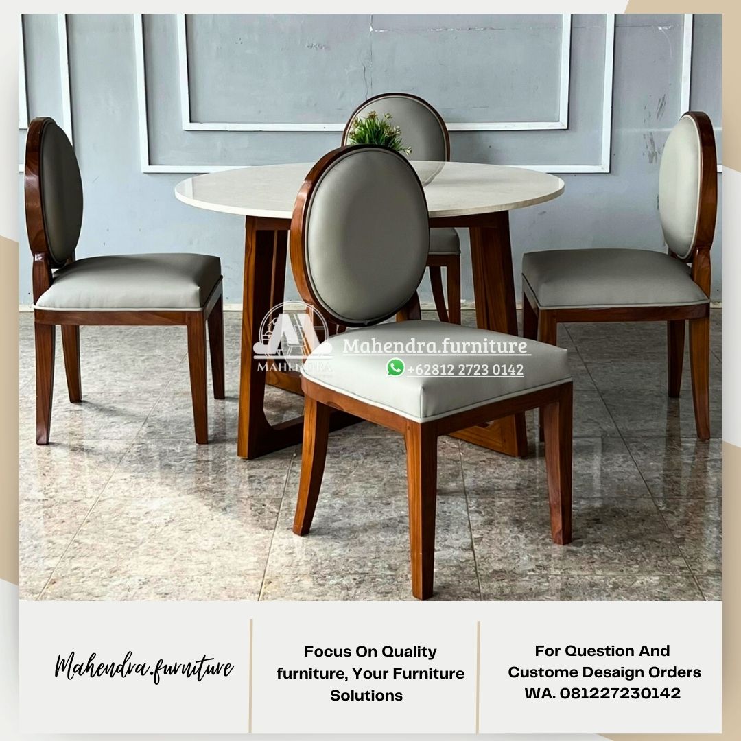 Set Meja Makan Bulat Kayu Jati 4 Kursi Meja Makan Elegan