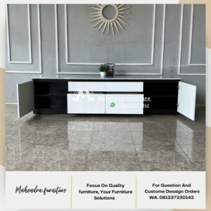 Bufet Meja TV Minimalis Modern 200Cm Kabinet TV Putih Hitam - Gambar 4