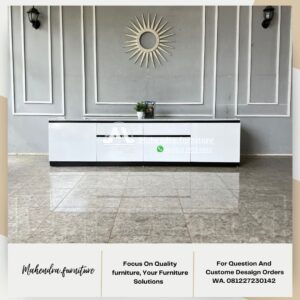 Bufet Meja TV Minimalis Modern 200Cm Kabinet TV Putih Hitam - Gambar 6