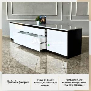 Bufet Meja TV Minimalis Modern 200Cm Kabinet TV Putih Hitam - Gambar 7