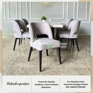 Set Meja Makan Marmer Minimalis Modern 6 Kursi Mewah - Gambar 3